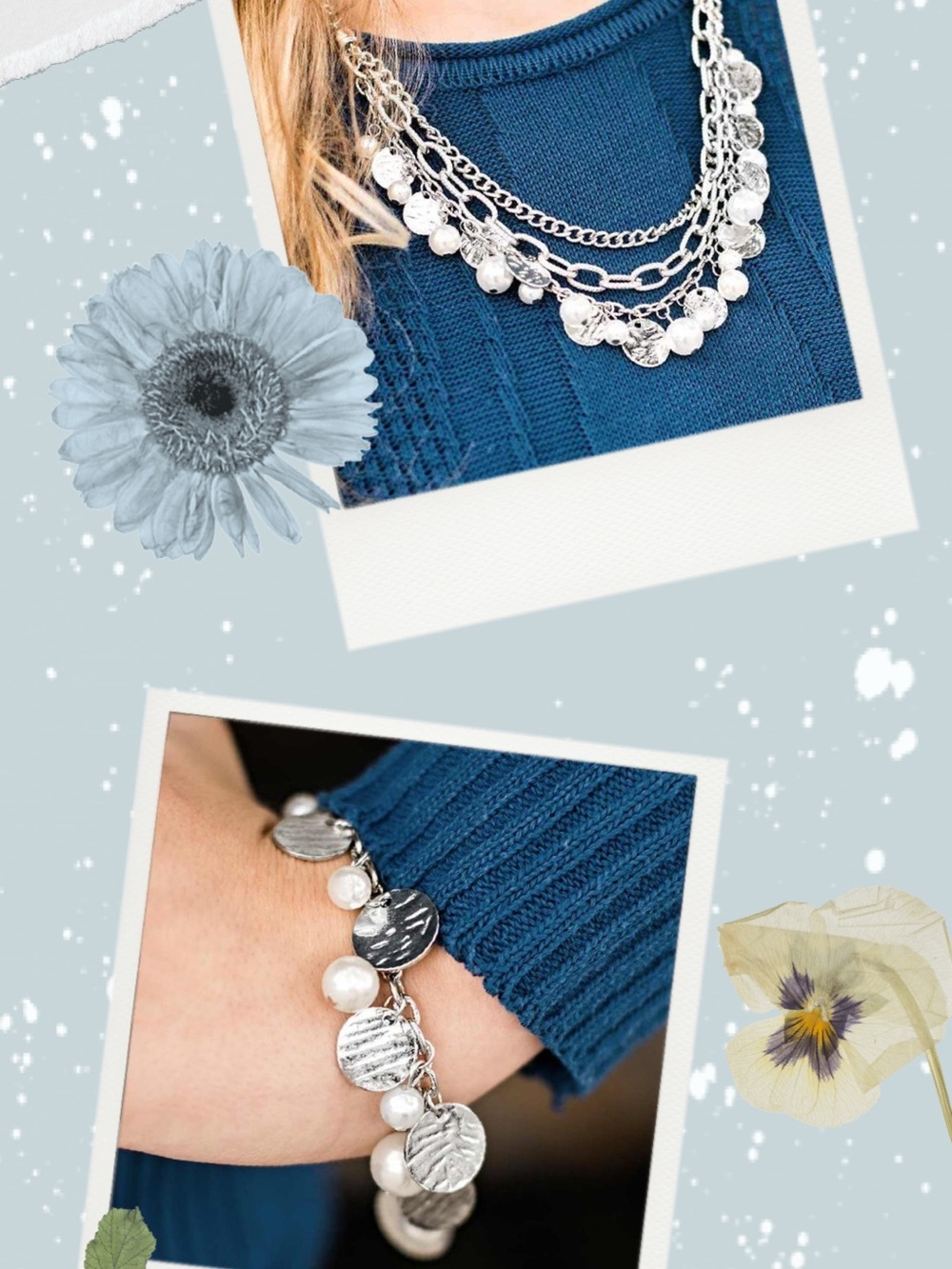 paparazzi Silver-Tone Layered Chain Necklace with Textured Discs and Pearls